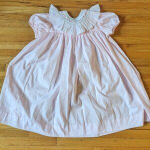 Hand Smocked Baby Pink Dress with bunny and flower collar